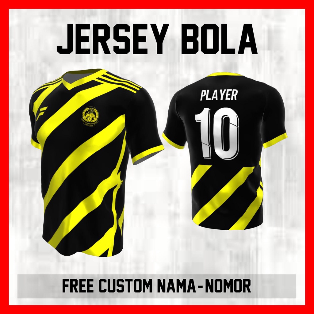 Kaos Bola Jersey Malaysia Timnas Negara Garis Bahu Baju Custom Nama dan Nomor Punggung - 396