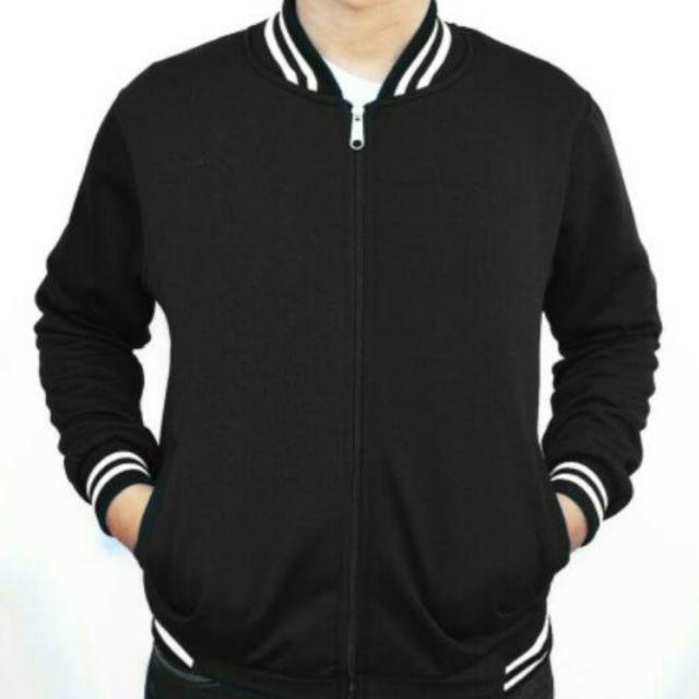 Jaket zipper Base Ball Hitam-Hitam