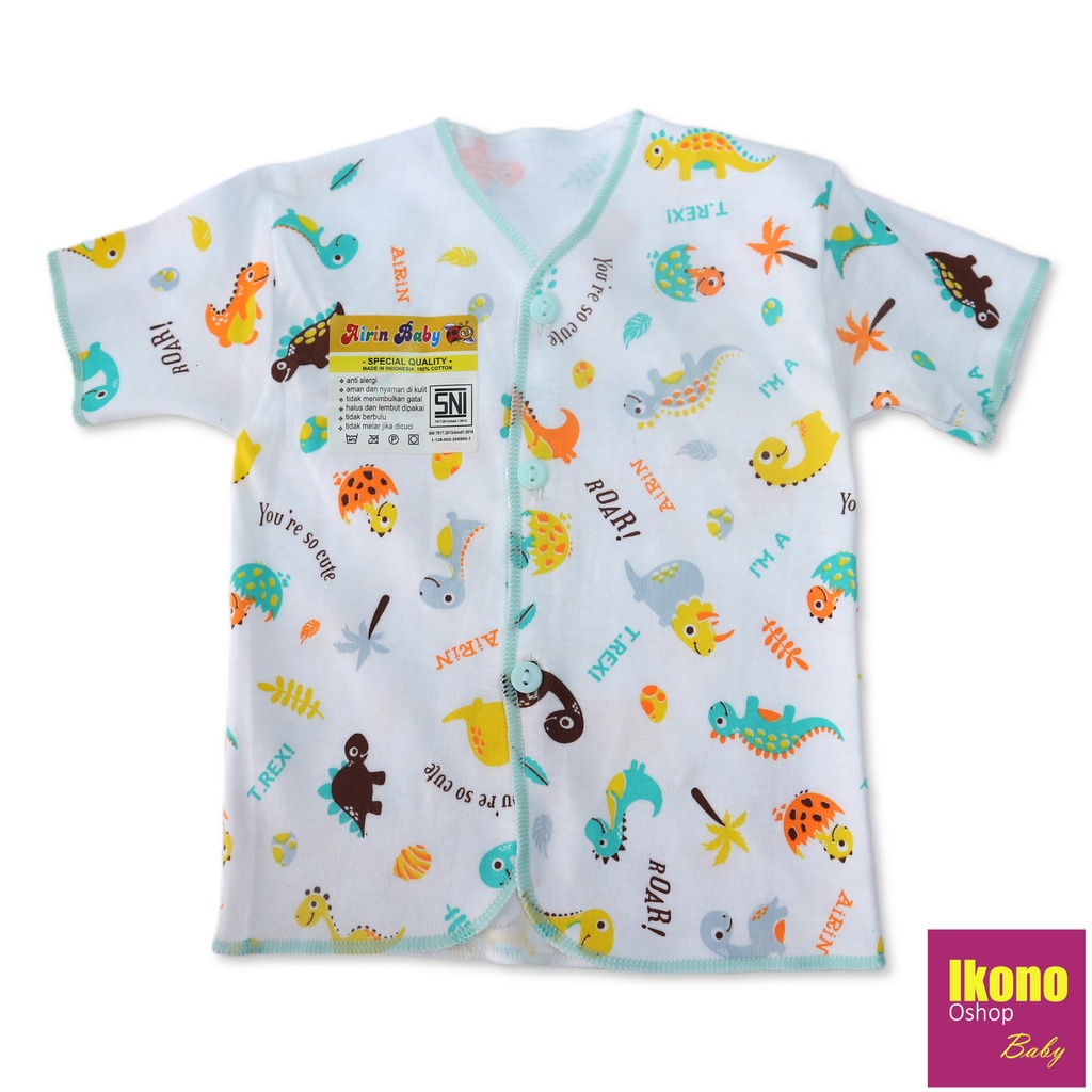 Ikono 3 Pcs Baju Bayi Newborn Lengan Pendek Putih Motif Printing Airin-7