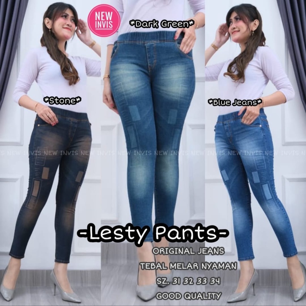 LESTY PANTS CELANA JEGGING JEANS LASER KOTAK FULL KARET_GIARSYA