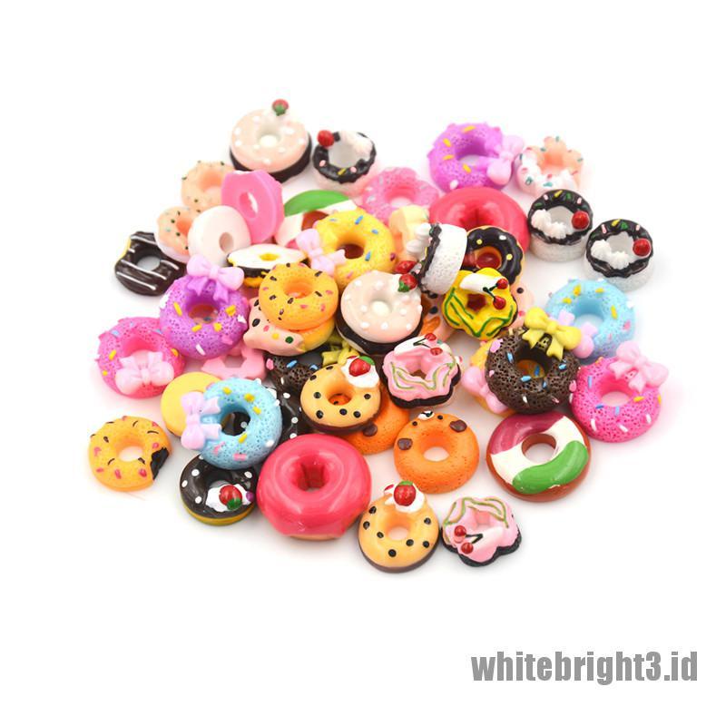 (white3) 10pcs Miniatur Donat Bahan Resin Untuk Dekorasi Handphone / Rumah Boneka Doughnut