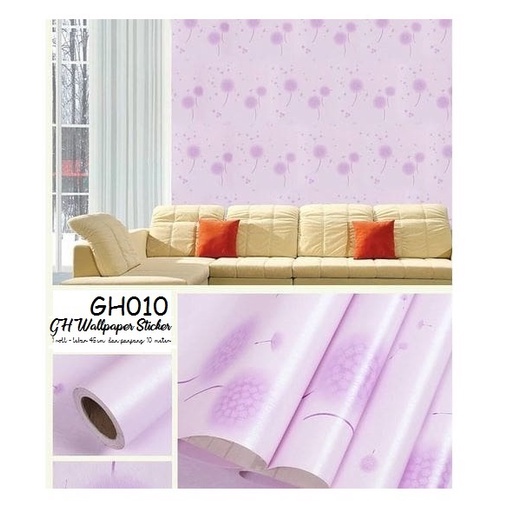 Wallpaper Dinding Wallpaper Aestetic Wallpaper Dandelion Stiker dinding 45cm x 9m premium GH010 dandelion ungu - Unikdekorasi
