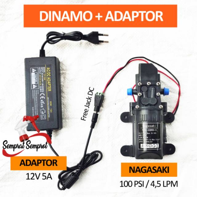 PAKET DINAMO NAGASAKI 100 PSI 4,5 LPM DAN ADAPTOR 5A 12V