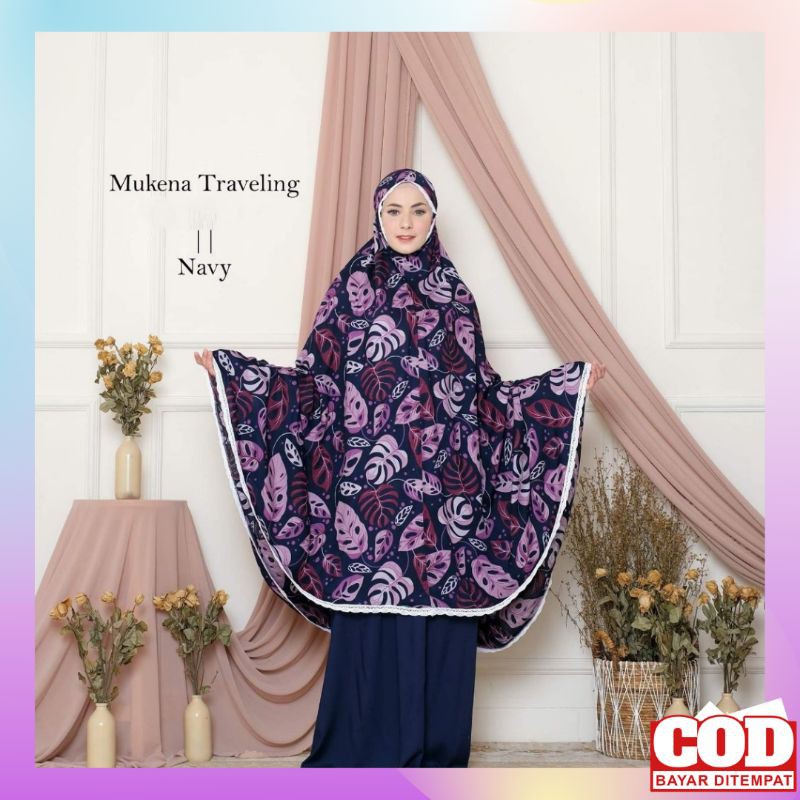 Mukena Dewasa motif daun Janda Bolong Travelling jumbo rayon premium mukenah terbaru