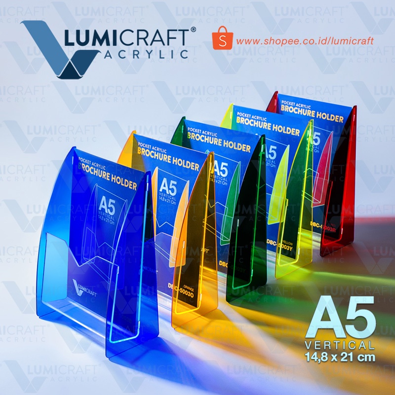 

Tempat Brosur Akrilik Pocket Warna Warni / Acrylic Brochure Holder Colorful - Ukuran isi A5 (14,8 x 21 cm) | DBC-5003