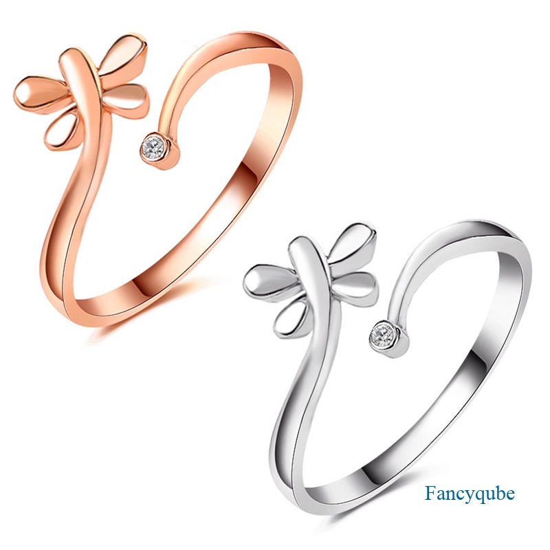 Fancyqube Cincin Model Terbuka Desain Capung Bahan 925 Silver Gaya Korea