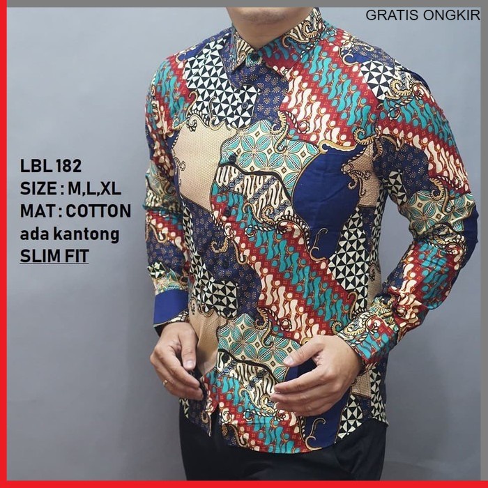 KEMEJA PRIA BATIK LENGAN PANJANG HEM BAHAN KATUN HALUS 40S LBL 182 PENDEK JAKARTA PLATINUM