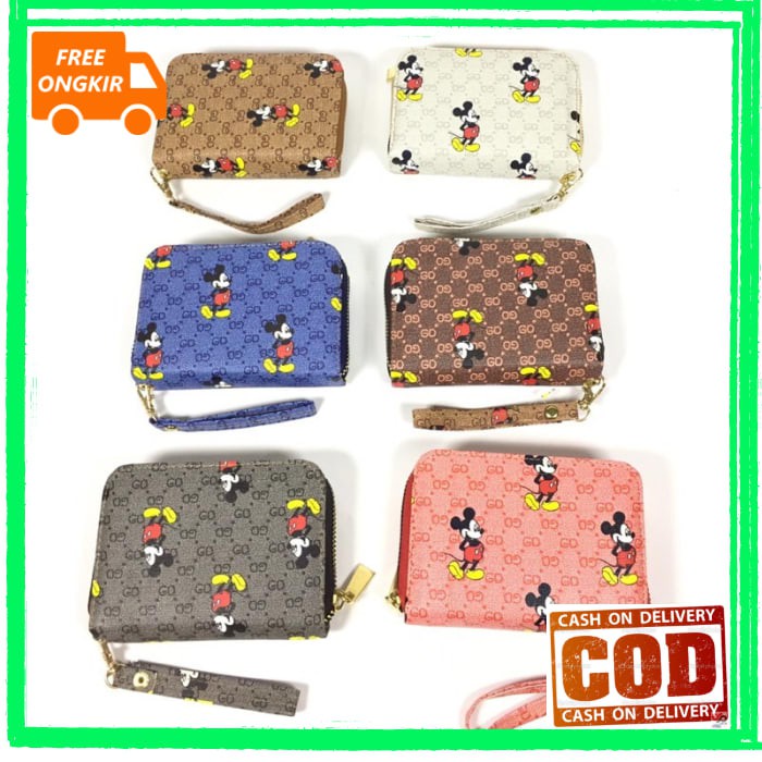 JUAL Dompet wanita Import Gucci Mickey Mouse Zipper Cabang (KUALITAS SUPER) READY STOK