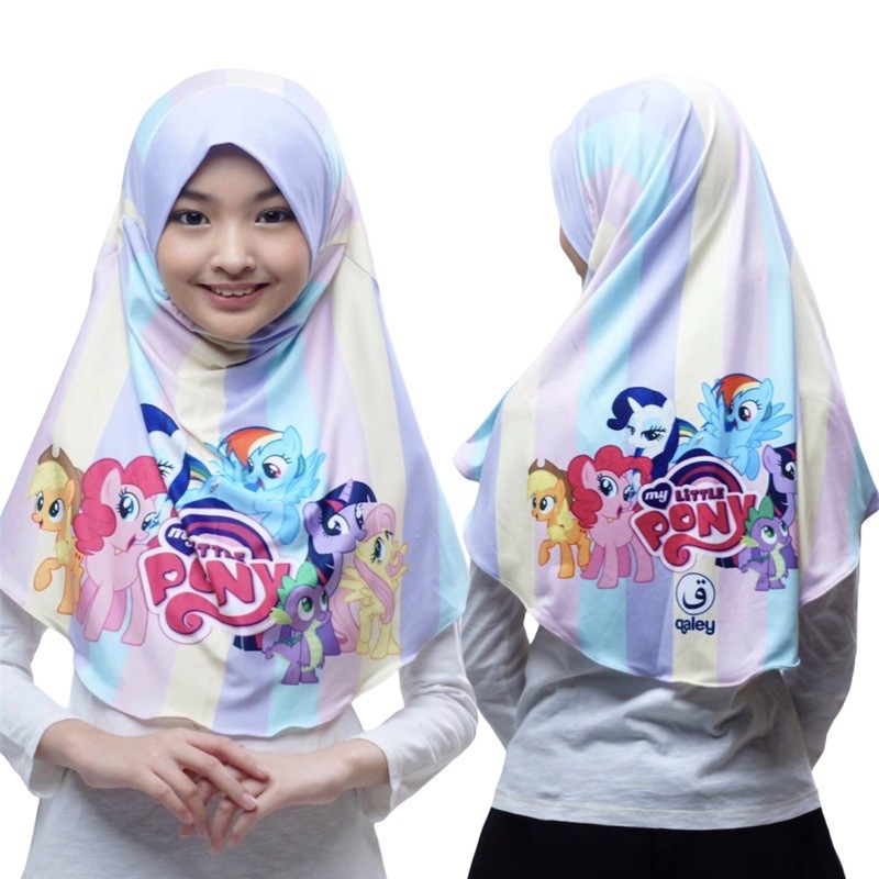 BERGO HIJAB INSTANT PRINTING MOTIF LITTLEPONY , HIJAB INSTANT ANAK LUCU KARAKTER , JILBAB ANAK LUCU