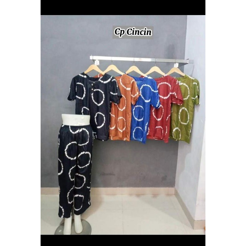 One Set Tie Dye Panjang Motif Daun Kain Rayon Adem