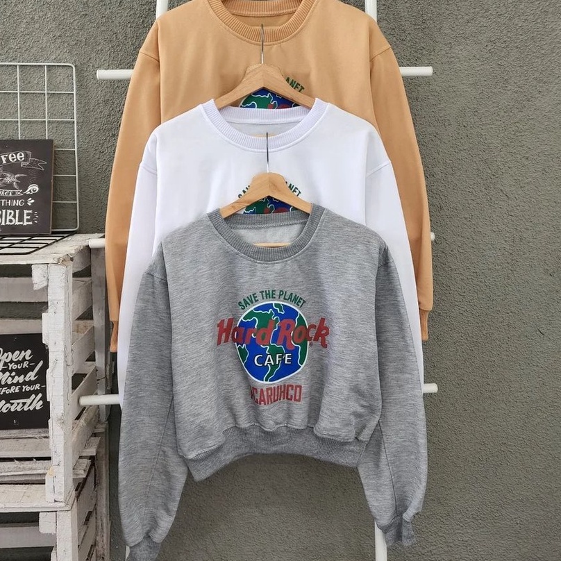 Sweater Wanita Trendy Hardrock Croope Bahan Pleece Korean Style