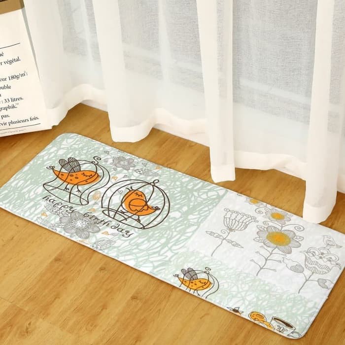 Trendi Karpet Keset Panjang Shabby Chic Anti Slip Motif Bird In Cage Berkualitas