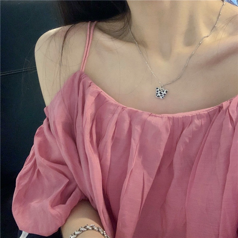 Kalung Kupu-kupu Pola Sapi Hitam Dan Putih Baru Yang Dipersonalisasi Rantai Klavikula Kotak-kotak Merah Mawar Antik Hadiah Perhiasan Fashion Girly