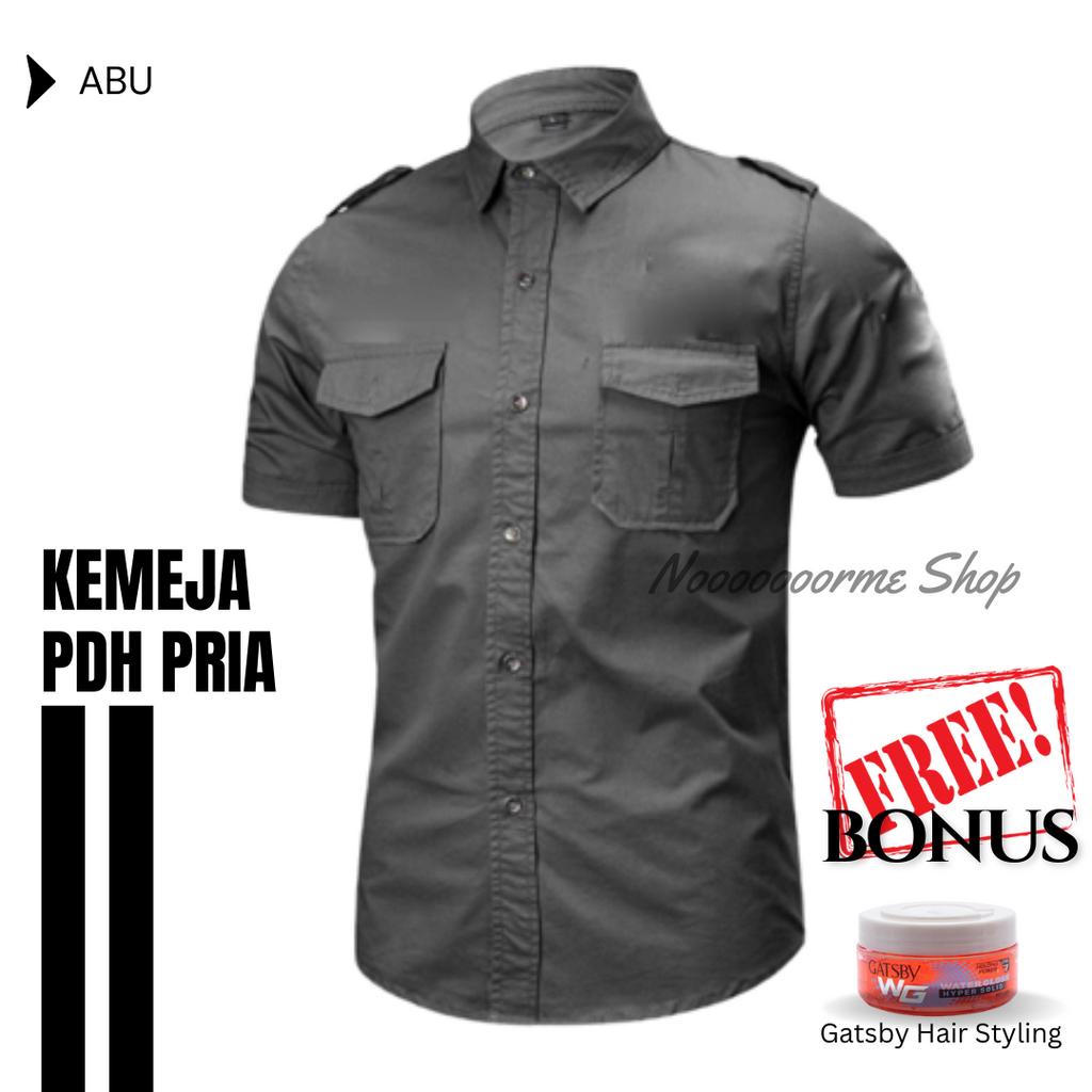 FREE GATSBY - Baju PDH Warna Abu Abu Tua Lengan Pendek Jumbo XL XXL XXXL XXXXL - Kemeja Kerja Pria A
