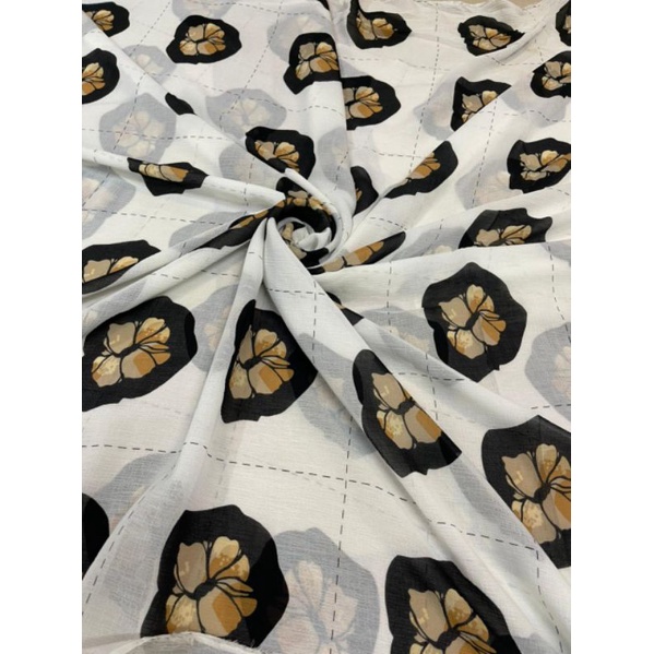 [ Putih BW ] Kain Yoryu - Sifon Meteran - Sifon Motif // Kain gamis / kain Kebaya