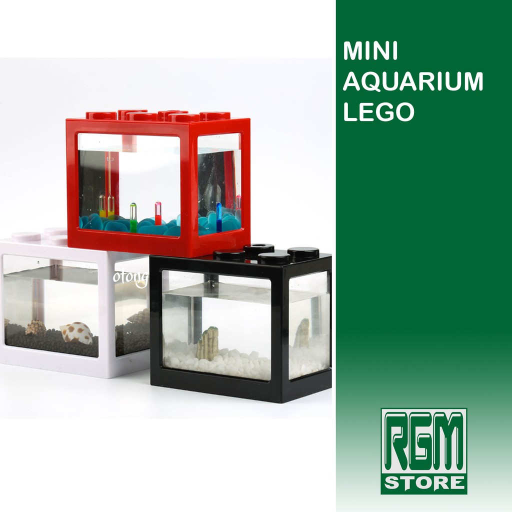 Aquarium Akuarium Mini LEGO Block Soliter Ikan Cupang LED