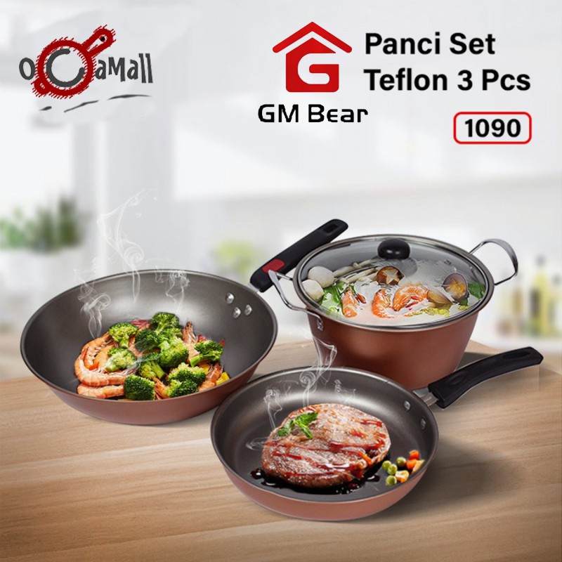 Panci Wajan - GM Bear 1090 Panci Teflon 1 Set 3pcs