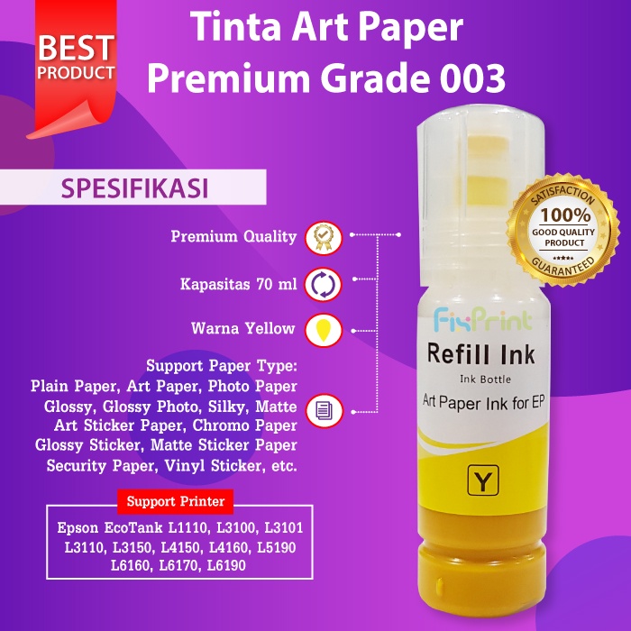 Tinta Art Paper Epson 003 70ml Photo Premium L1110 L3100 L3101 L3110 L3116 L3150 L3156 L1210 L3210