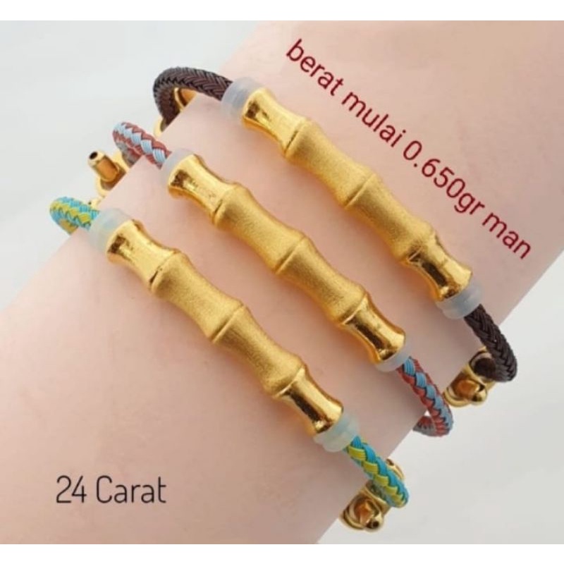 gelang bead Charm bambu variasi emas hongkong 24K 999.9 origunal gelang waterproff