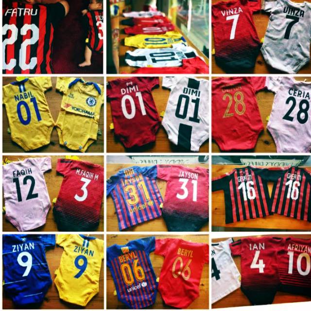 Pasang nama  dan nomor Jersey Bola  Bayi Baju  bayi custom  