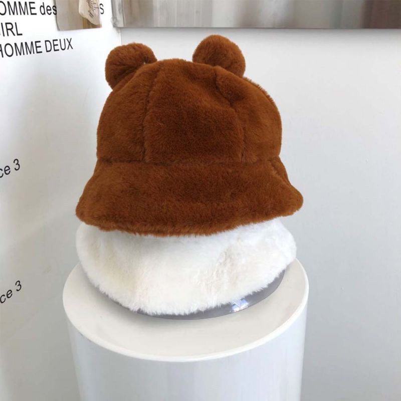 JuangKahfi Topi Bucket Bulu | Hat Bucket Motif Animal Korea Style Terbaru Kawaii | Topi Buket Beruan