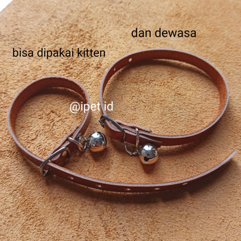 KALUNG KUCING NAMA CUSTOM KULIT ASLI PLUS LONCENG