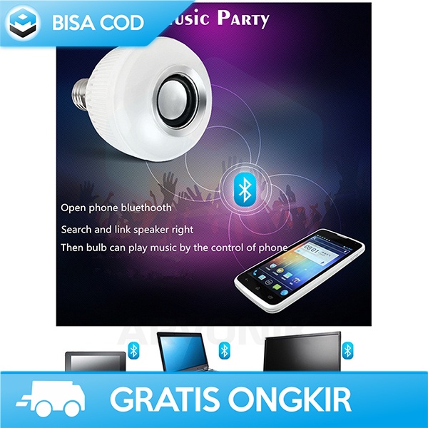 LAMPU MUSIK BLUETOOTH SPEAKER AESTHETIC BOHLAM LED RGB E27 6W + REMOTE