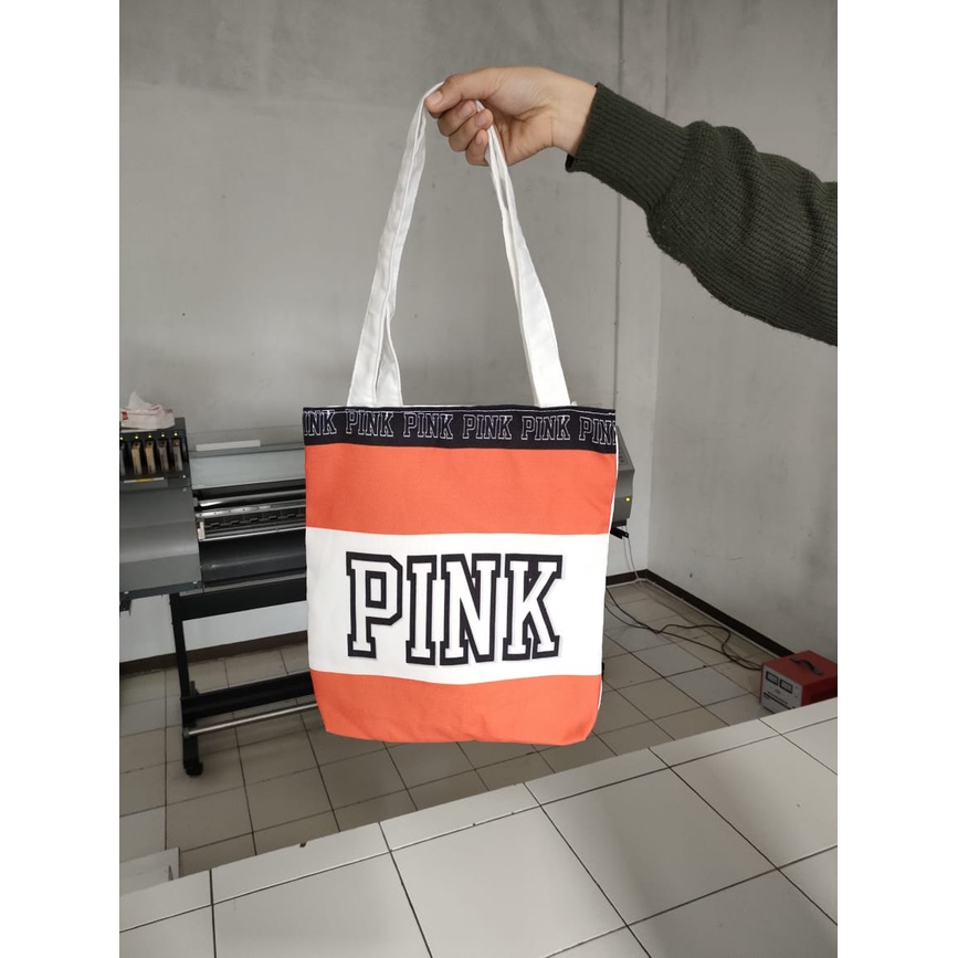 SANSURBAGS Tote Bag Wanita Kanvas Murah Logo Pink - Fashion Korea Bisa Bayar Ditempat (COD)