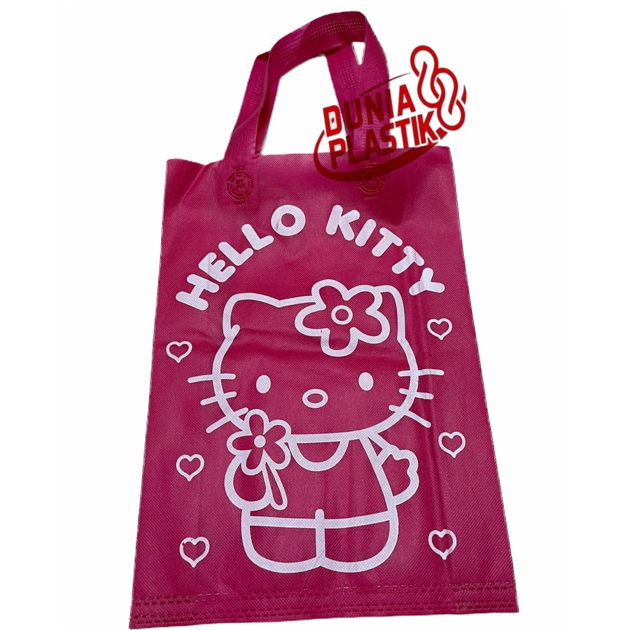 isi12pc TAS KAIN KARAKTER sablon acara party pesta ultah ulang tahun anak souvernir goodie bag kado spunbob gasset tas ramah lingkungan anak cowok cewek spidermen hellokiti unicorn frozen doraemon cars tayo lol tsumtsum-TAS KAIN HELLOKITI