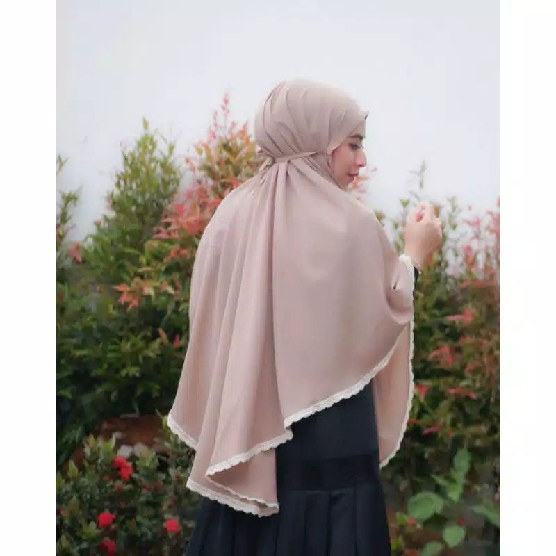 90x120  Bergo Maryam Jumbo Renda Real Pict / Hijab Instan Bergo Hannah Jumbo tali