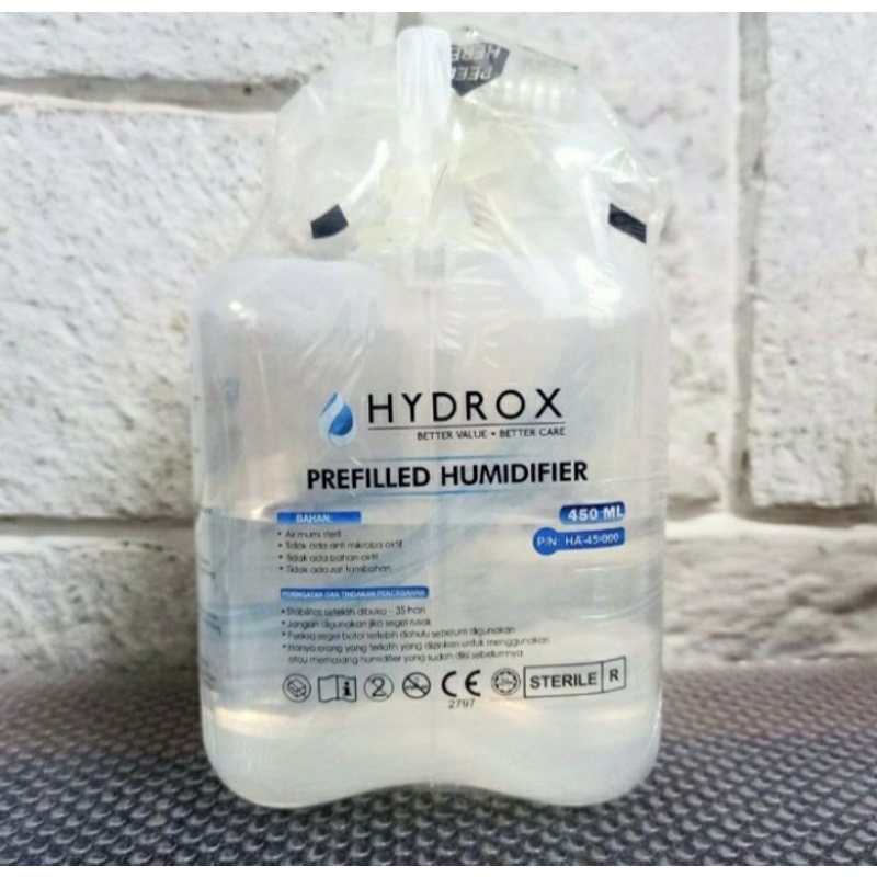 hydrox prefilled humidifier 450 ml cairan oksigen steril O2