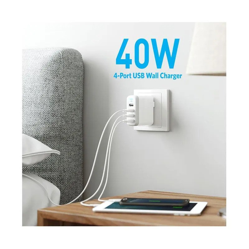 Anker PowerPort 4 40W USB Wall Charger White A2142J22