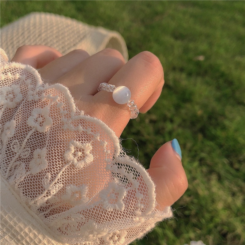 We Flower Classic Opal Heart Beads Ring Elastic Stacking Rings Jewelry for Women Girls