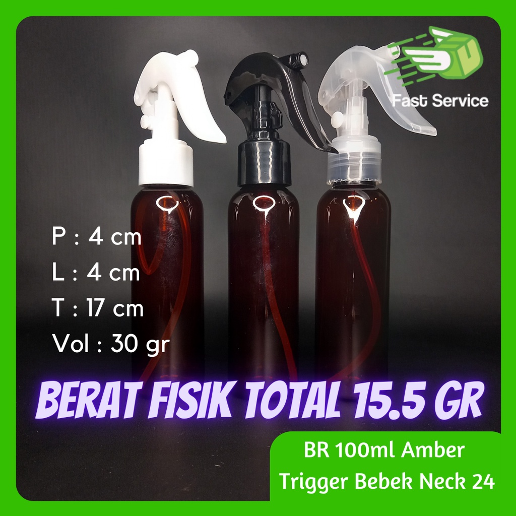 Botol 100ml BR Amber Trigger Bebek PET Tebal Sampo Sabun Santizer Grosir