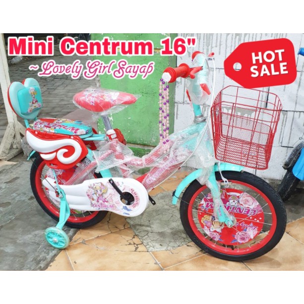 Sepeda Anak Perempuan 16 & 18 Inch Mini Centrum Sayap Keranjang-Merah