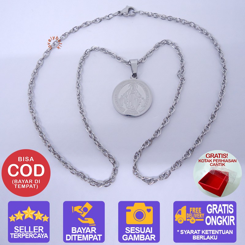 Lovelybutik Kalung Titanium Anti Karat / Maria Kalung Titanium Wanita Uk 45 BONUS KOTAK PERHIASAN