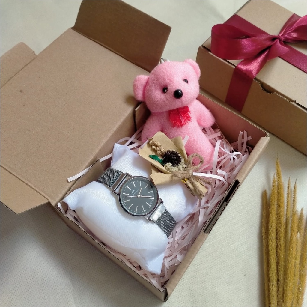 ❤️(PAKET A) GIFTBOX HAMPERS JAM TANGAN CEWEK rantai pasir kado ulang tahun spesial ucapan hadiah wisuda buket bunga murah cantik