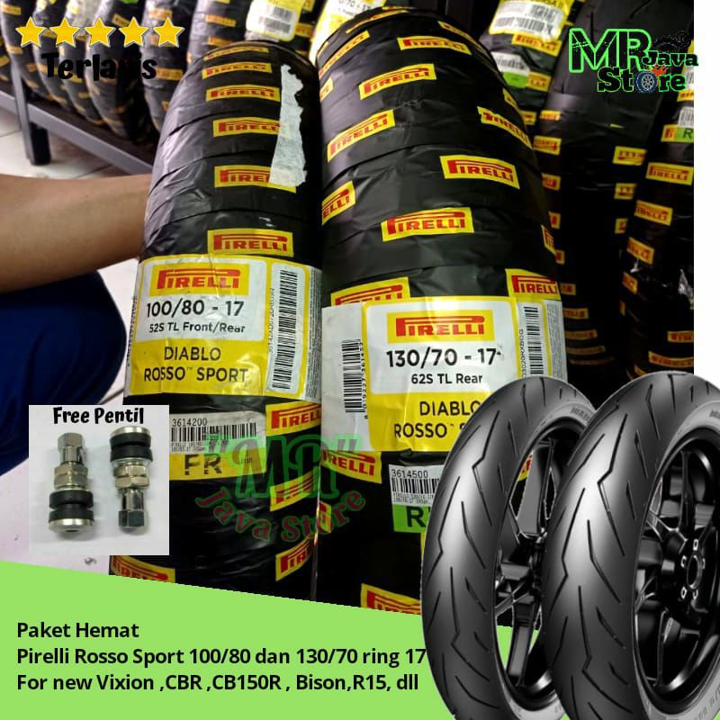 Paket Ban Pirelli Vixion CB150R  Diablo Rosso Sport 100/80 R17 dan 130/70 Ring 17 Supermoto