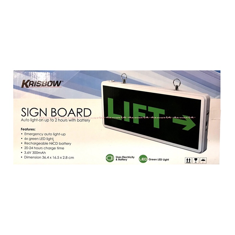 Krisbow Sign Board Green Led Lift Papan Penunjuk Arah Lift Dua Sisi Pakai Lampu Green Light Lif Kris