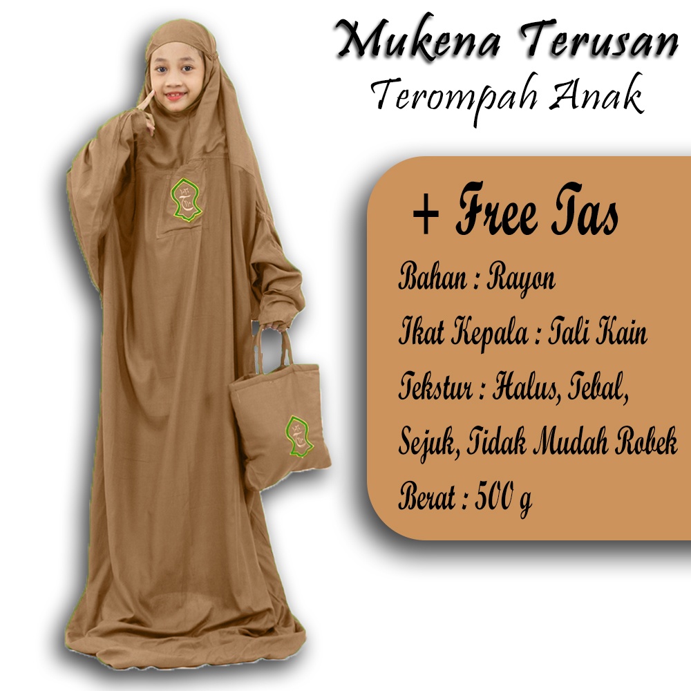 Mukena Terusan Terompah Anak - Mukenah Hadramaut Polos Traveling Jumbo Rayon Premium Bali Murah