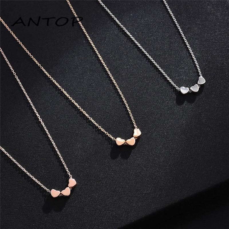 Kalung Rantai Liontin Hati Warna Rose Gold Gaya Korea Simple untuk Wanita ANTOP