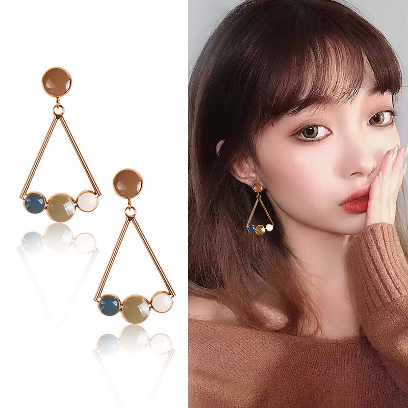 Anting Panjang Bentuk Segitiga Geometris Bahan 925 Silver Needle Untuk Wanita