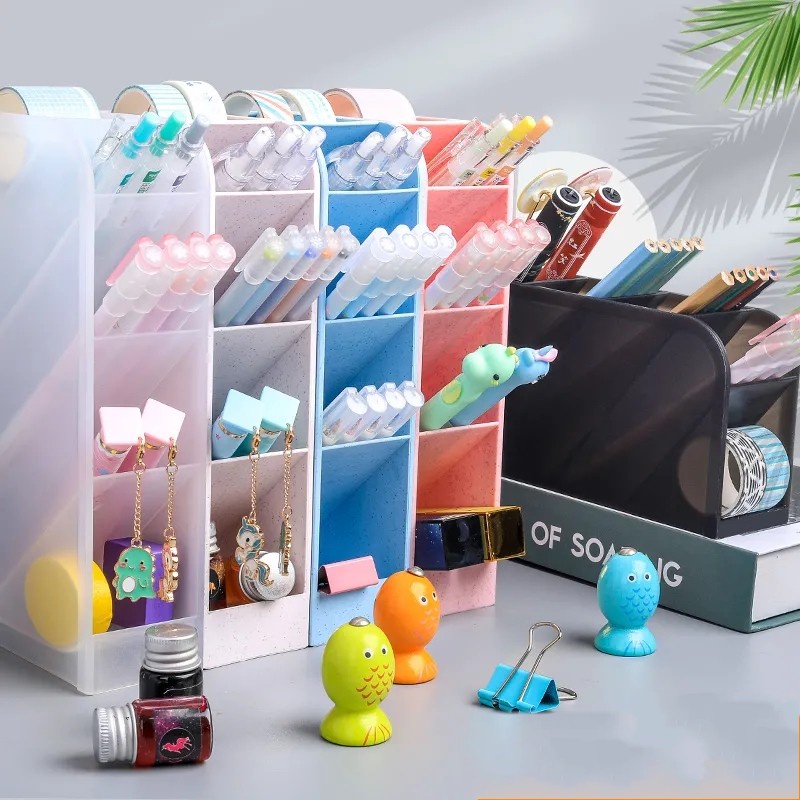 Ins Macaron Desktop Pens Brush Organizer / Student Stationery Holder Divider Organizer / School Supplies Storage Box