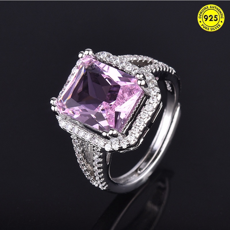 Cincin Berlian Bentuk Persegi Panjang Warna Pink Untuk Wanita