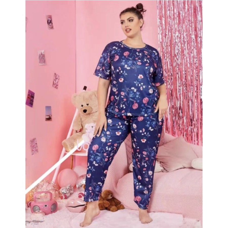 BAJU TIDUR WANITA JUMBO SPANDEX IMPORT SET CELANA PANJANG BIG SIZE NEW