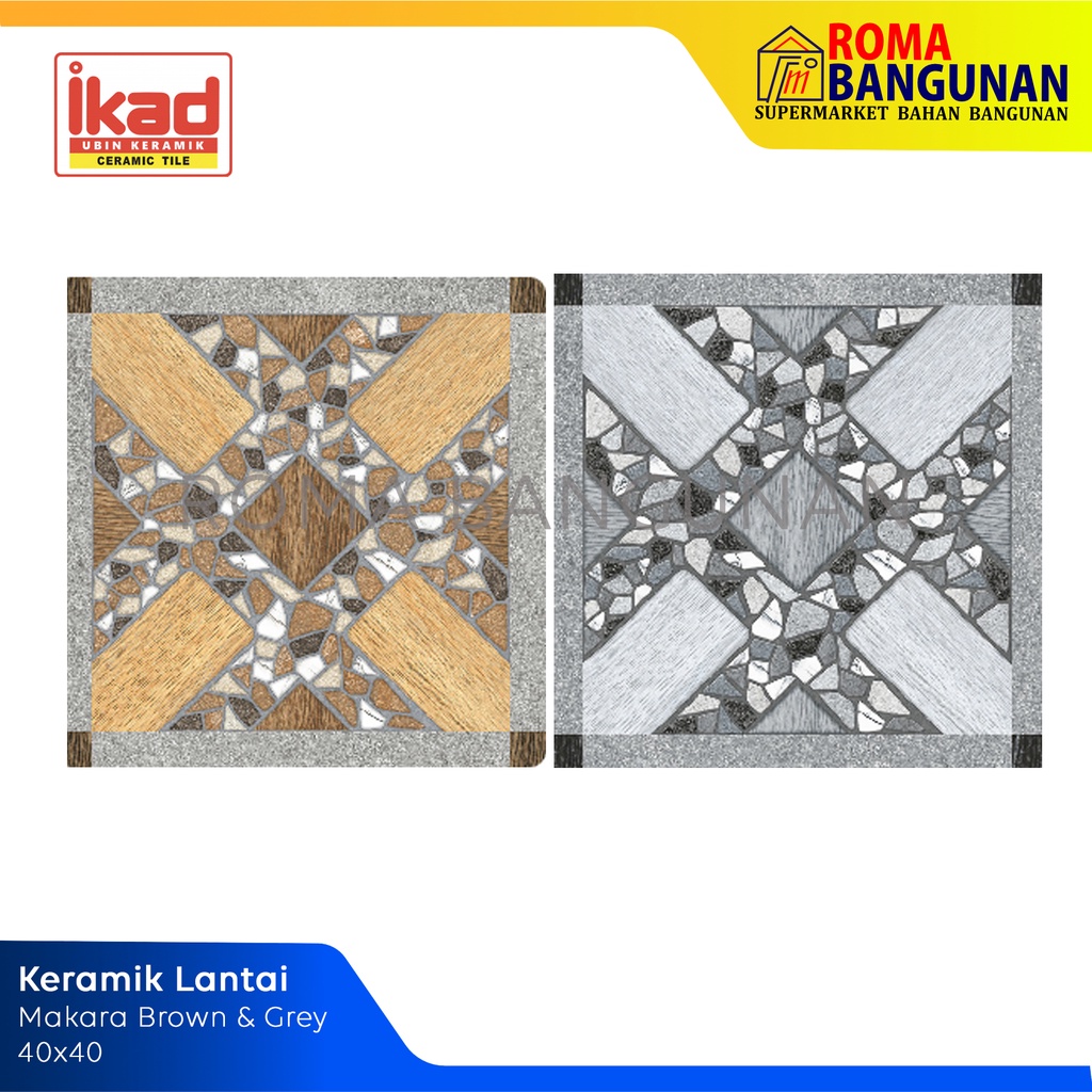 Ikad Keramik Lantai / Keramik Motif Batu Alam Makara Brown/Makara Grey 40x40