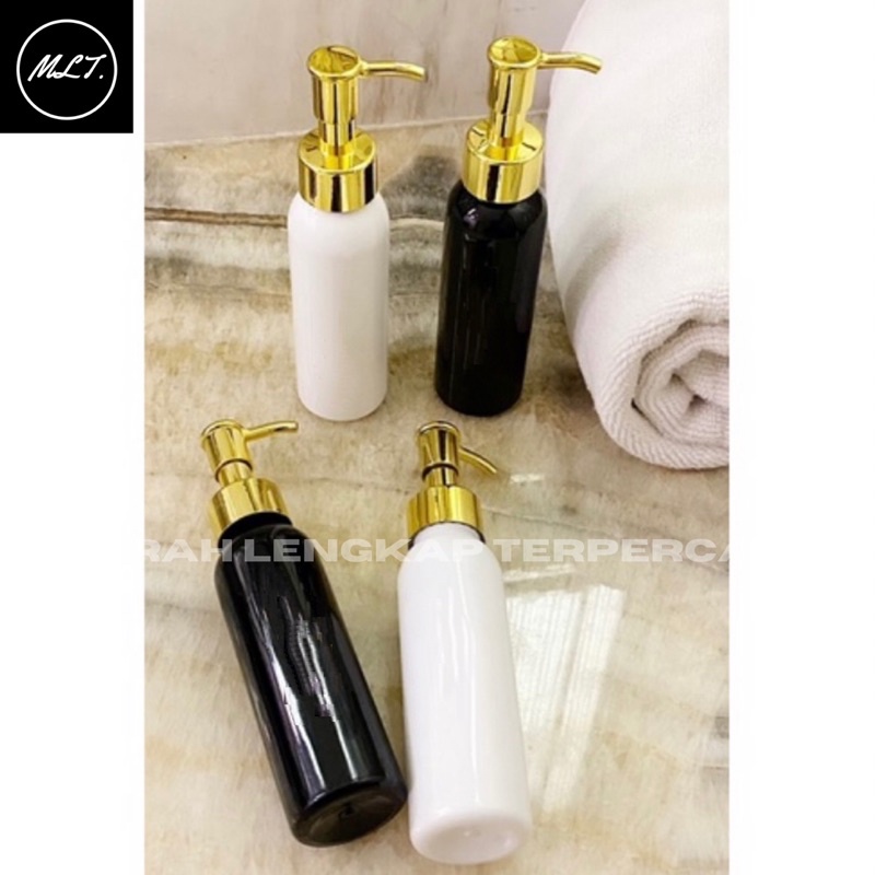 BOTOL PUMP LUXURY GOLD 100ML PUTIH HITAM CLIP OIL GOLD LUXURY TUTUP PUMP BOTOL 100 ML PUTIH HITAM