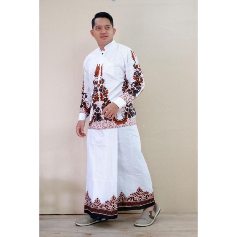 setelan Sarung baju koko gunungan putih lengan panjang dan pendek batik solo
