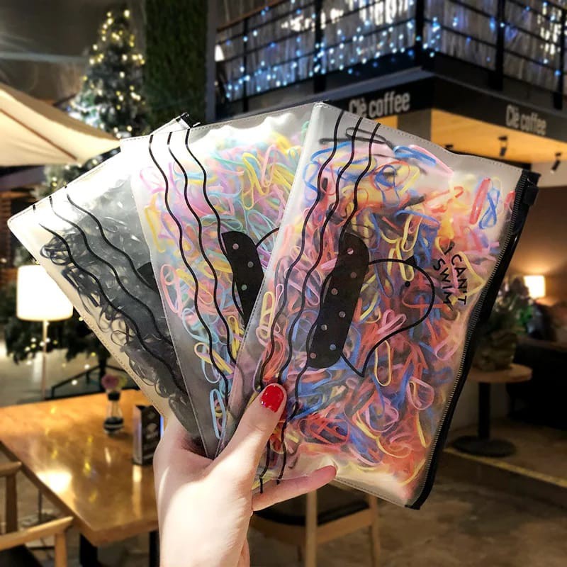 （ 27AN.ID ) COD Korea Ikat Rambut H160 28/100/1000Pcs Bag Elastis Wrn Polos Gaya Korea untuk Wanita-1