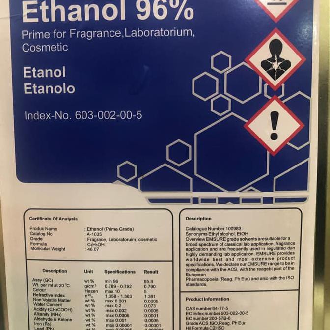 Alcohol Pure Grain PGA Ethanol 96% Food Grade 1 Liter